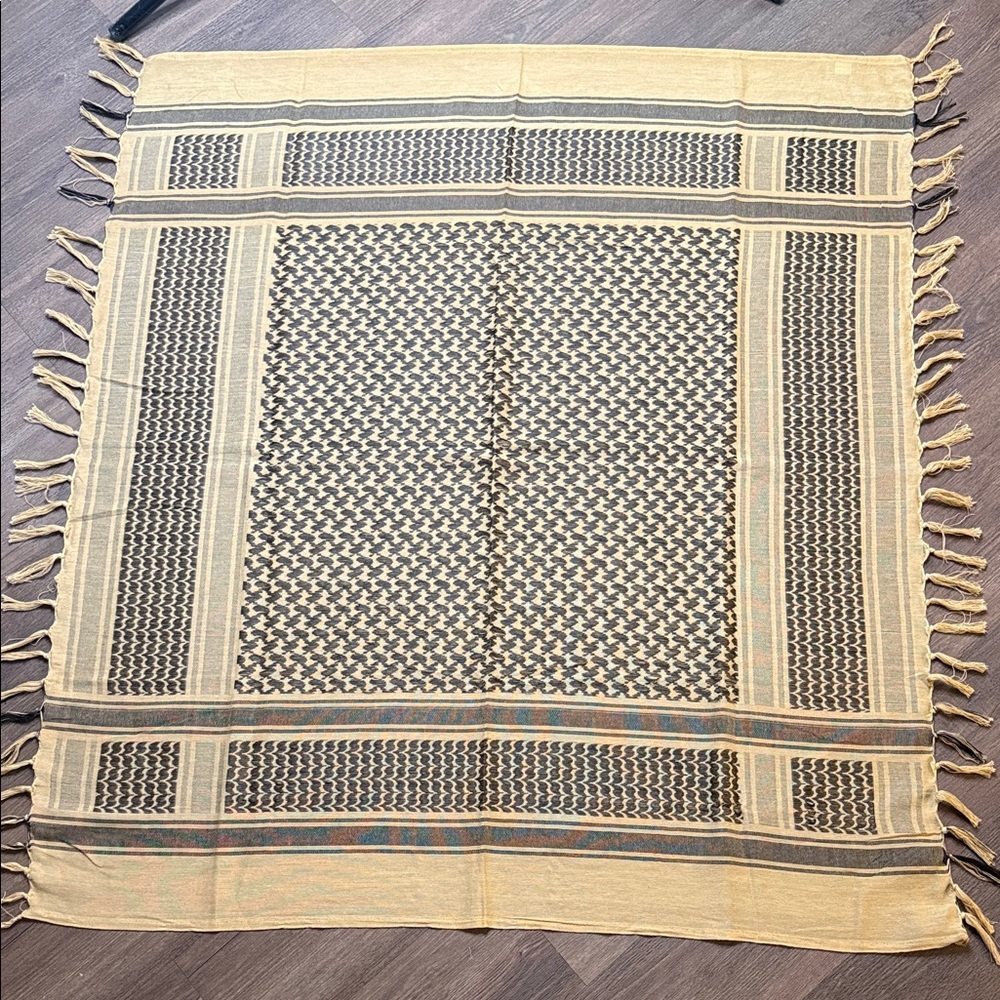 Mustard Brown and Black Patterned Shemagh Scarf. New without tag